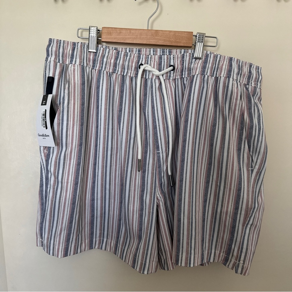 Goodfellow Men’s 5” Striped Drawstring Swim Trunks Size L NWT - Picture 1 of 5